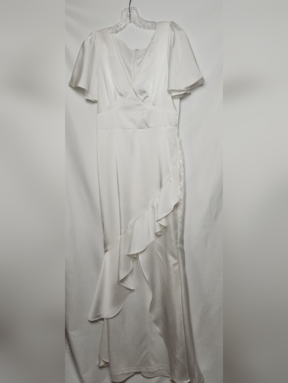 Lulus Eternal Bond White Satin Ruffled High Low Dress Size Small